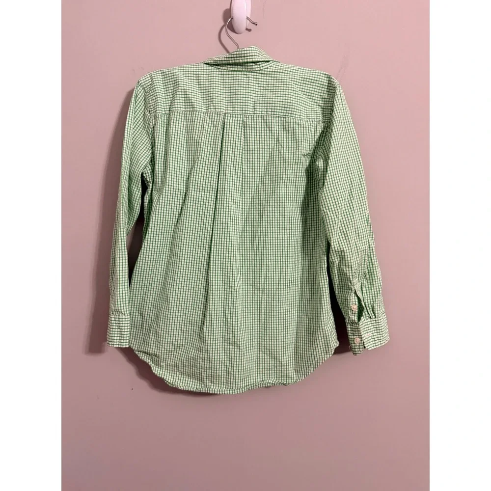 Ralph Lauren Button Down Shirt Boys 7 Green Gingham Plaid Long Sleeve Pony Logo